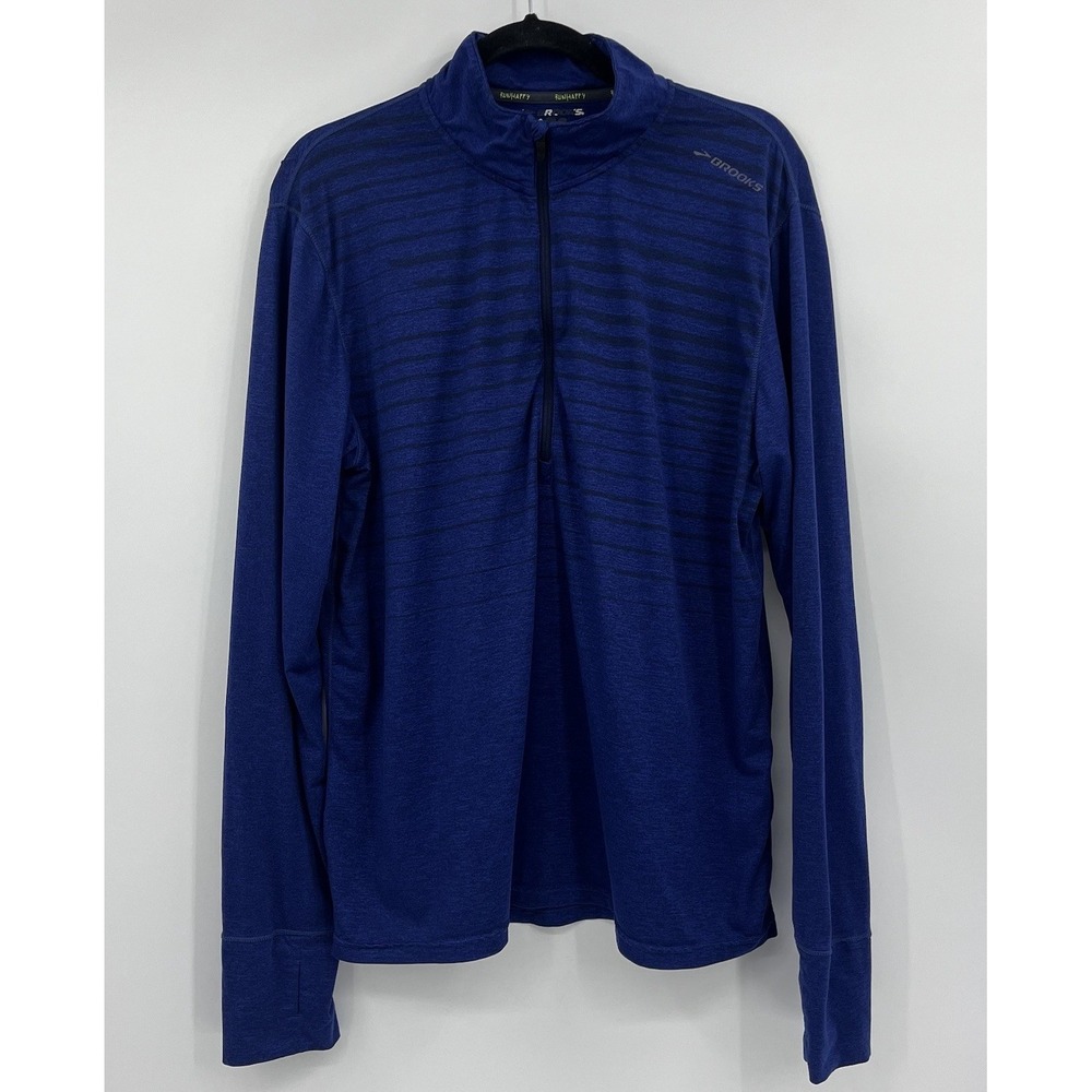 Brooks Performance Quarter Zip Pullover Men's Large Running Blue Long Sleeve